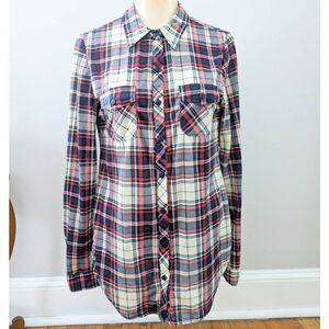Passport Plaid Flannel Button Up Top